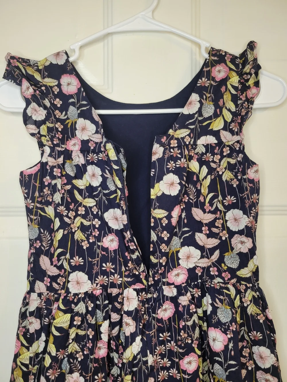 Gap Kids Navy Floral Ruffle Sleeve Dress.